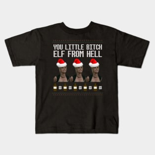 AbFab Ugly Christmas Sweater Design—You Little Bitch Elf From Hell Kids T-Shirt